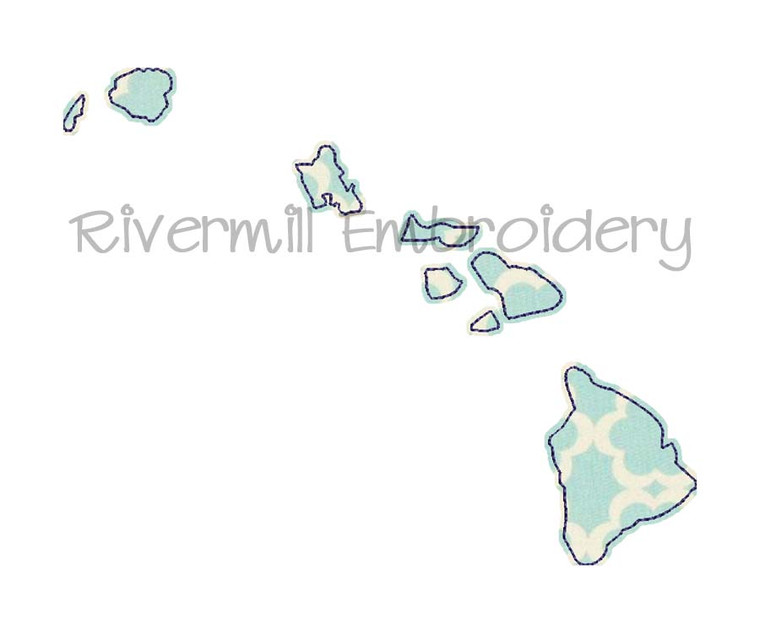 Raggy Applique State of Hawaii Machine Embroidery Design