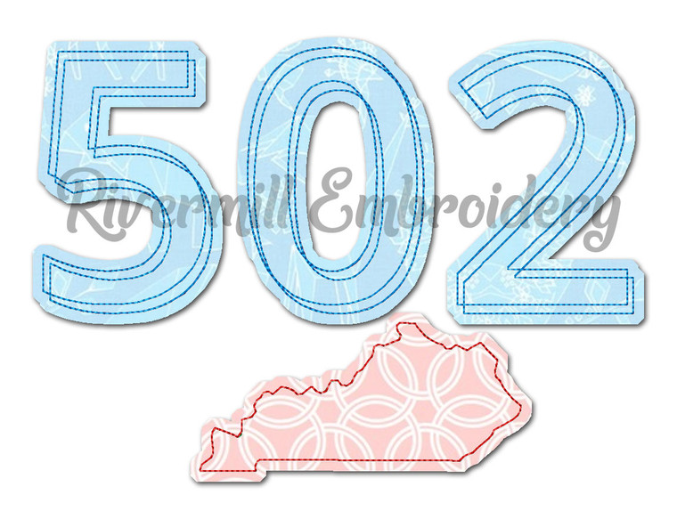 Raggy Applique Kentucky 502 Area Code Machine Embroidery Design