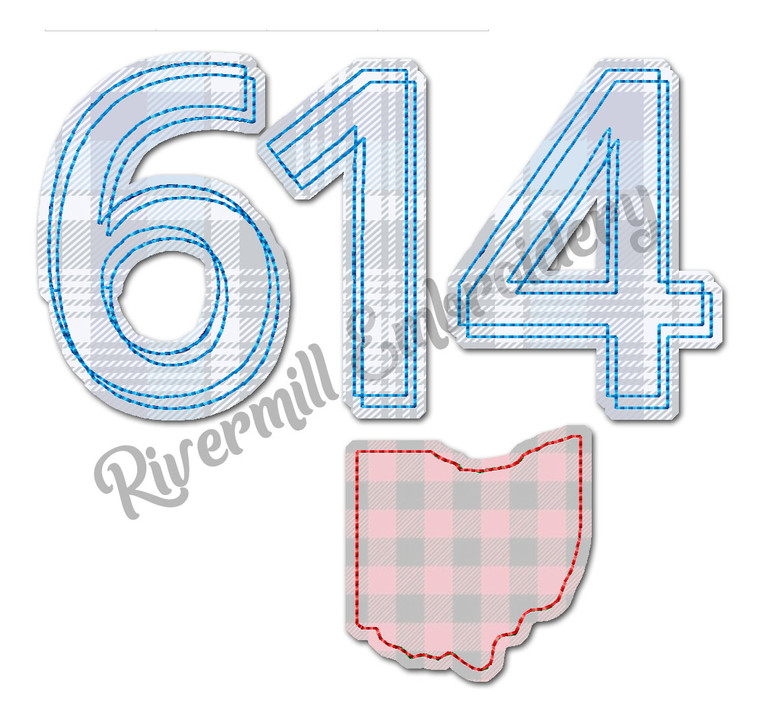Raggy Applique Ohio 614 Area Code Machine Embroidery Design