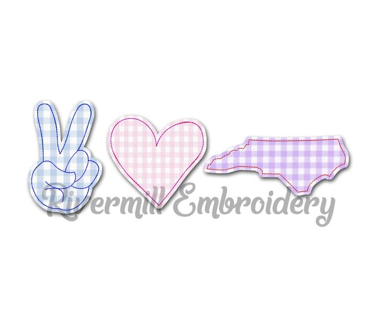 Raggy Applique Peace Love North Carolina Machine Embroidery Design