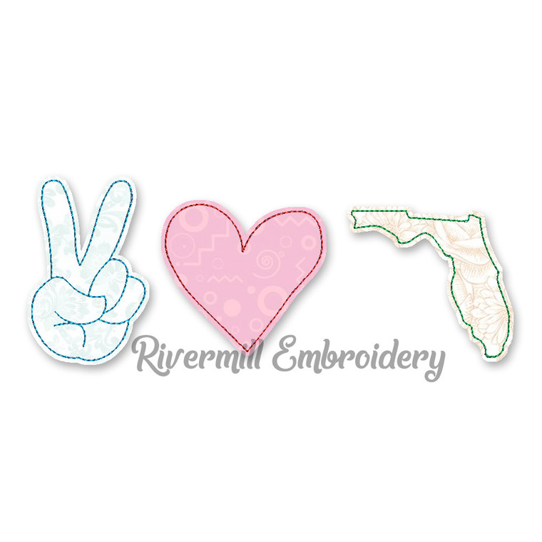 Raggy Applique Peace Love Florida Machine Embroidery Design
