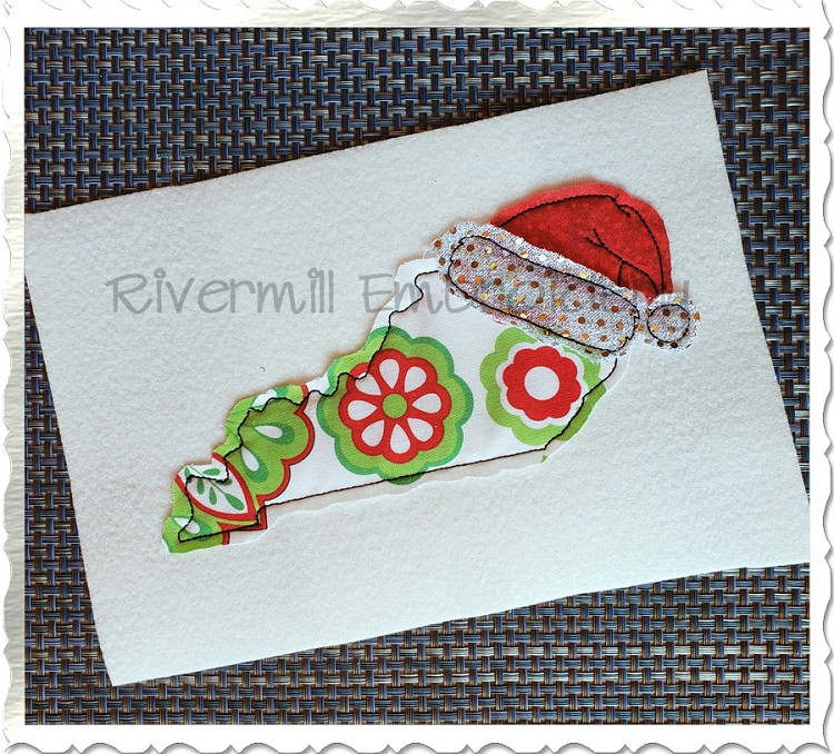 Kentucky w/ Santa Hat Raggy Applique Machine Embroidery Design