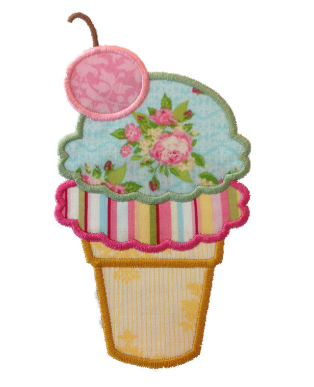 Double Scoop Ice Cream Cone Applique Machine Embroidery Design