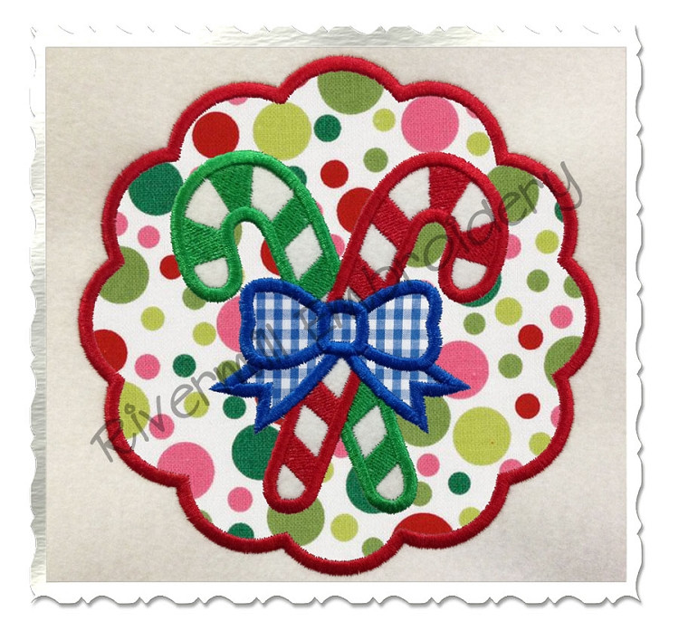 Candy Canes In A Scalloped Circle Applique Machine Embroidery Design