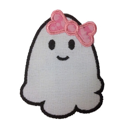 Girly Ghost With Bow Applique Machine Embroidery Design