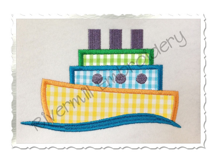 Applique Tugboat Machine Embroidery Design