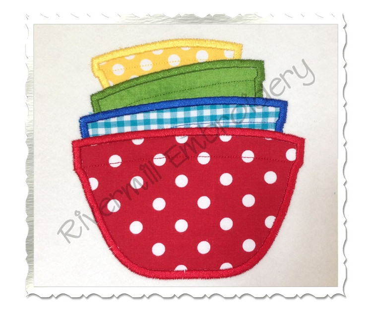 Stacked Mixing Bowls Applique Machine Embroidery Design