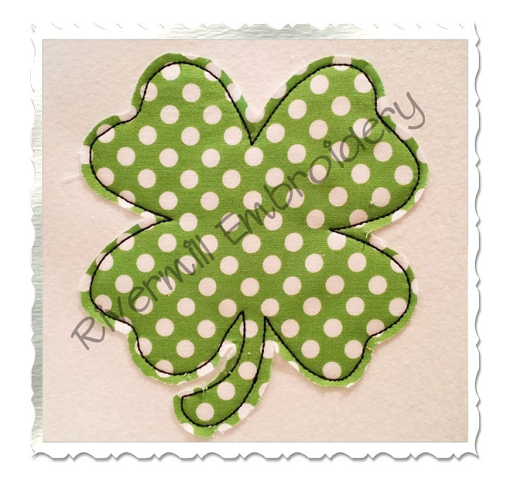 Four Leaf Clover Raggy Applique Machine Embroidery Design