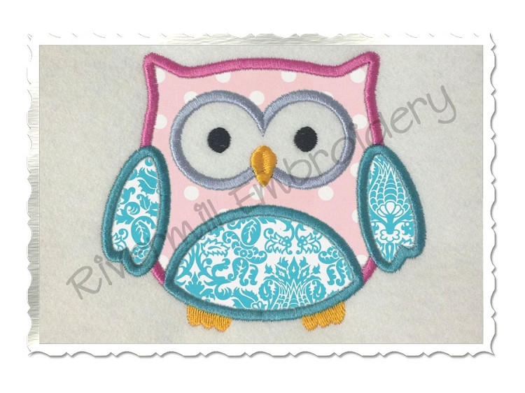 Applique Owl Machine Embroidery Design (Style #2)