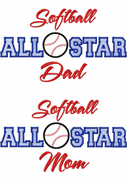 Softball All Star Mom & Dad Machine Embroidery Designs