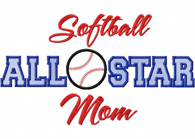 Softball All Star Mom Machine Embroidery Design