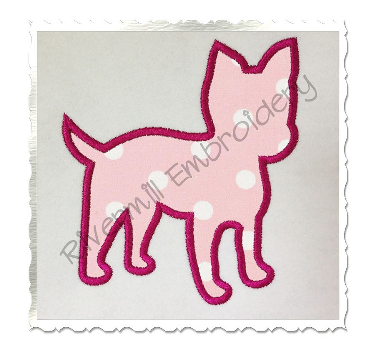 Applique Yorkie Puppy Silhouette Machine Embroidery Design