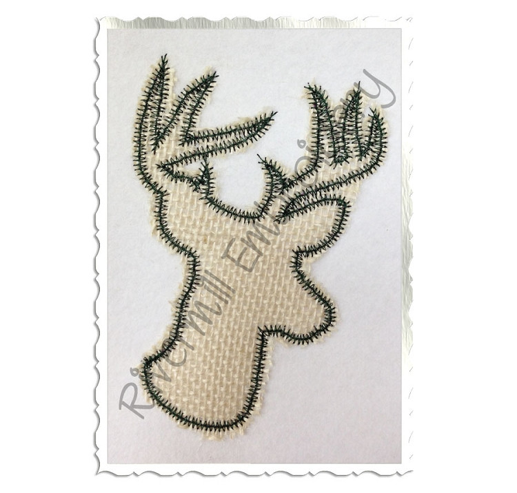 Zig Zag Applique Deer Head Buck Silhouette Machine Embroidery Design