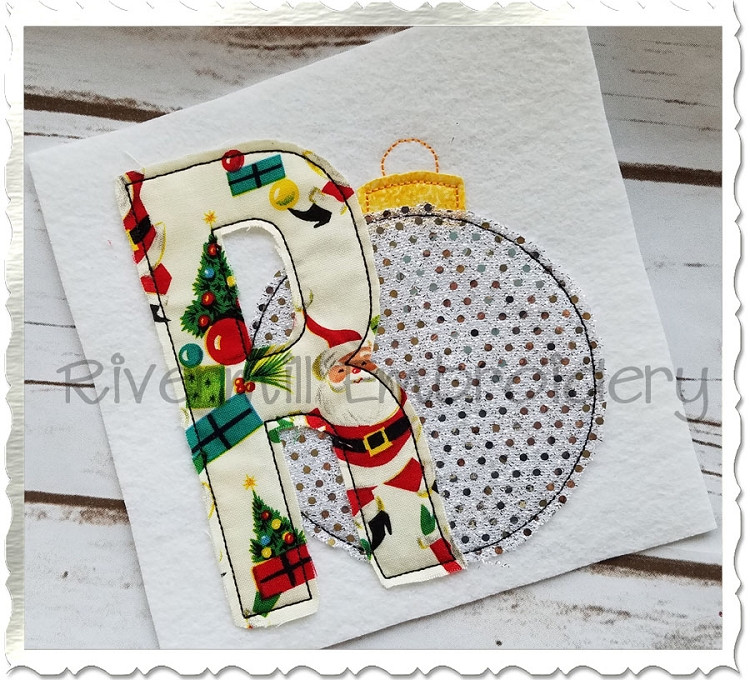 Christmas Ornament Raggy Applique Machine Embroidery Alphabet