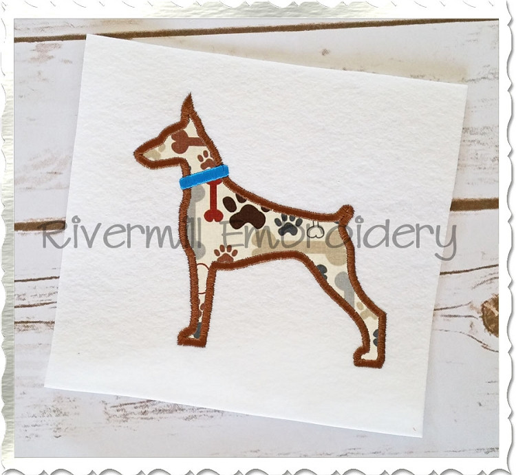 Applique Doberman With a Collar Dog Silhouette Machine Embroidery Design