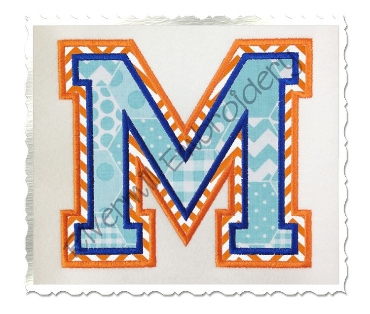 Double Applique Varsity (Style 2) Machine Embroidery Alphabet Font
