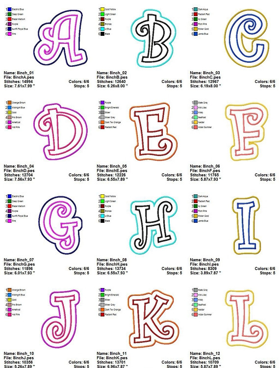 Curlz Double Applique Machine Embroidery Alphabet Font