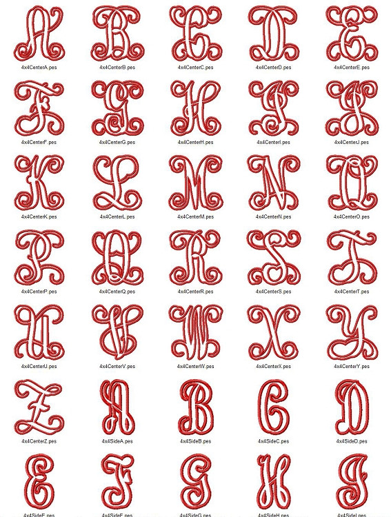 4x4 Size - Intertwined Monogram Applique Machine Embroidery Alphabet Font