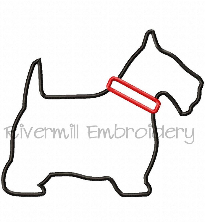 Applique Scottie Dog Silhouette With Collar Machine Embroidery Design