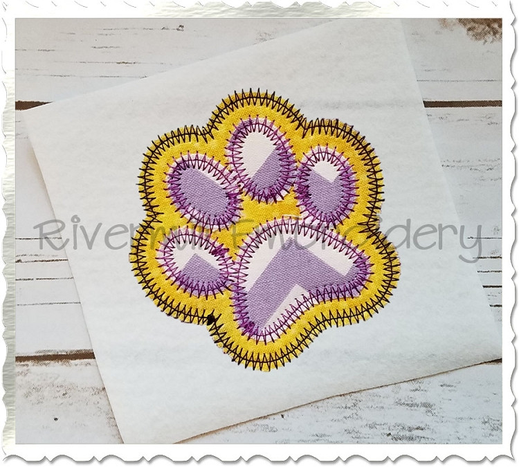 Zig Zag Double Applique Paw Print Machine Embroidery Design