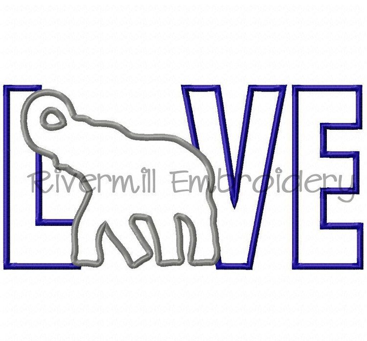 Applique Elephant Love Machine Embroidery Design
