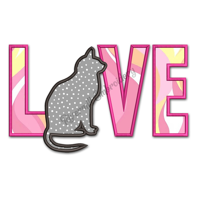 Applique Cat Love Machine Embroidery Design