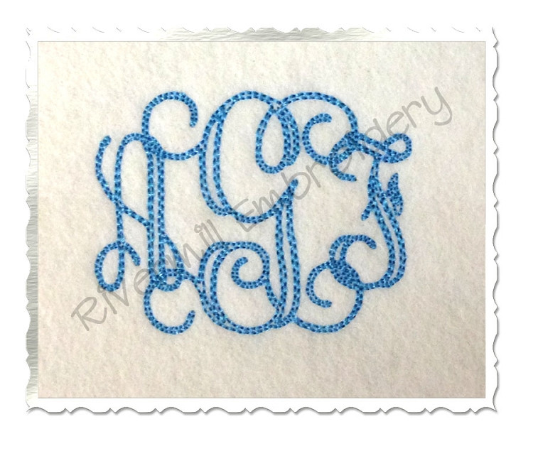 2 Inch Size ONLY Bean Stitch Intertwined Monogram Machine Embroidery Font