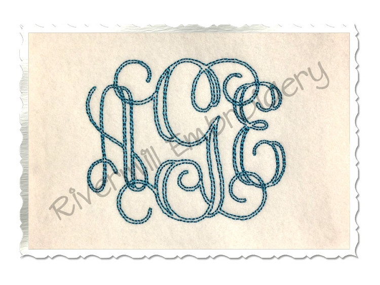 3 Inch Size ONLY Bean Stitch Intertwined Monogram Machine Embroidery Font