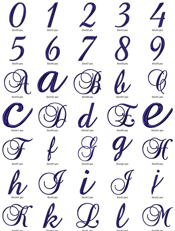 Large Brock Script Machine Embroidery Font Alphabet - Rivermill Embroidery