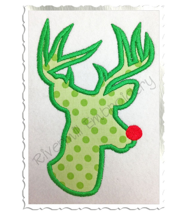 Applique Red Nosed Reindeer Machine Embroidery Design