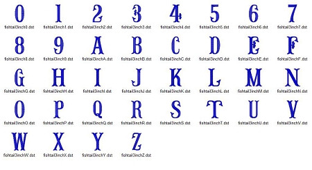 Fish Tail Machine Embroidery Font Alphabet - Rivermill Embroidery