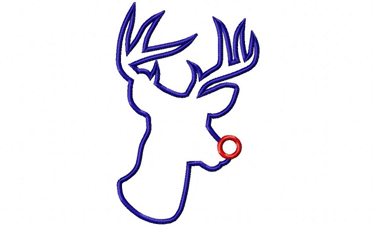 Large Applique Red Nosed Reindeer Machine Embroidery Design