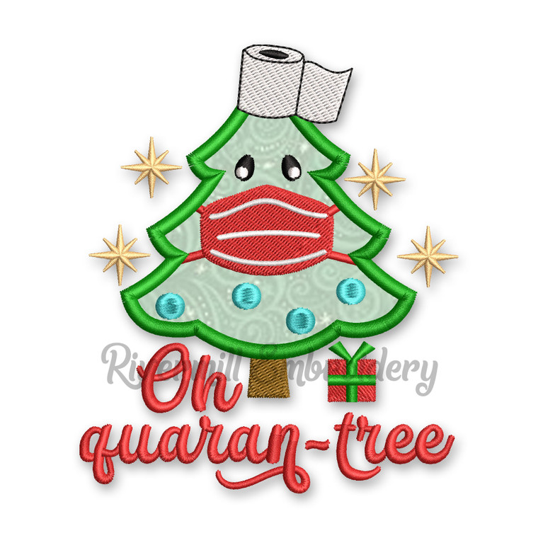 Oh Quarantree Christmas Tree With A Face Mask Applique Machine Embroidery Design
