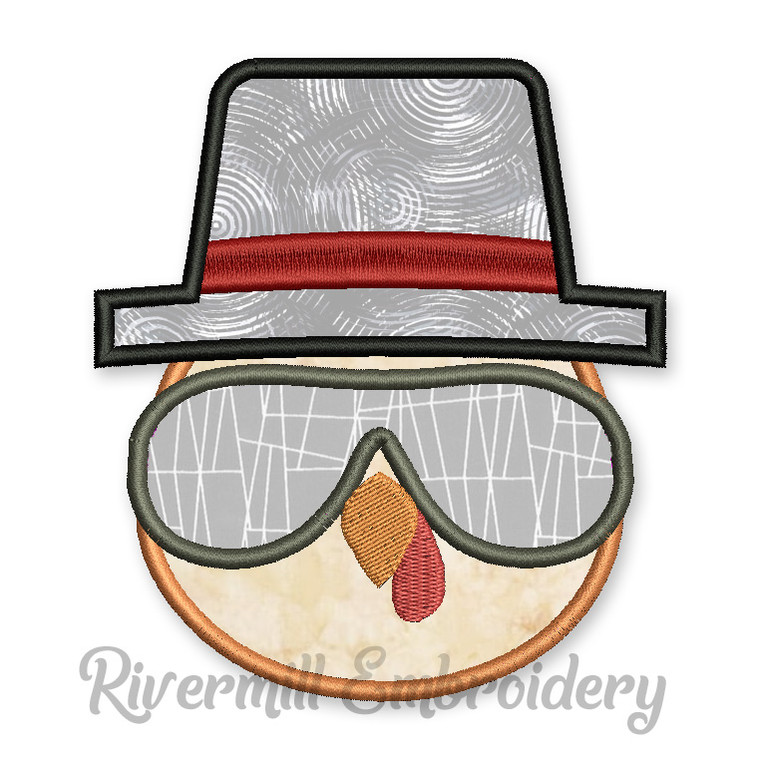 Cool Turkey With Sunglasses Thanksgiving Applique Machine Embroidery Design