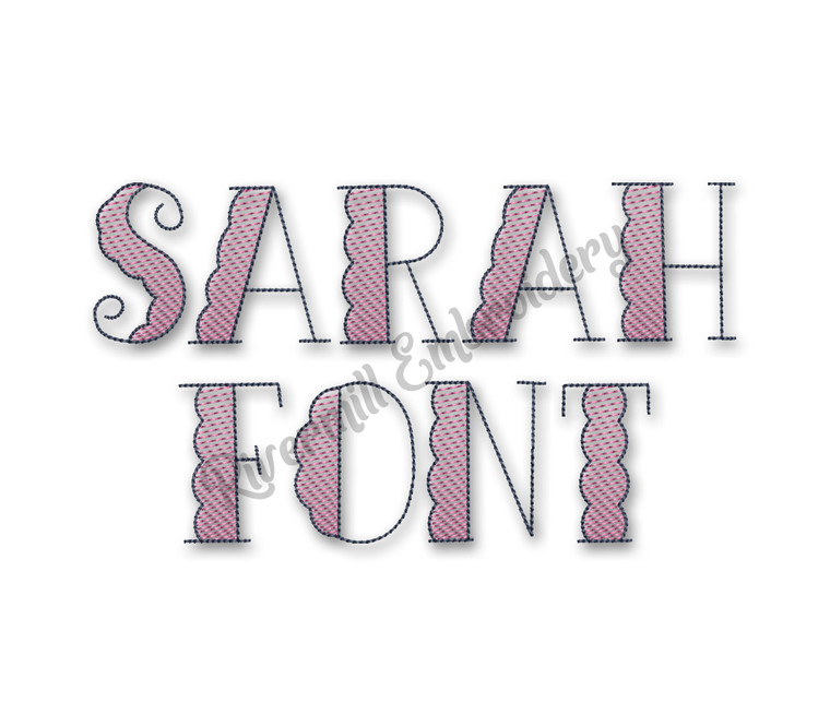 Sarah Machine Embroidery Alphabet Font - Scalloped with Sketch Fill