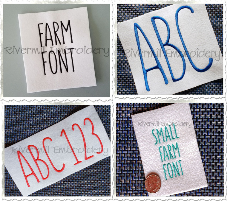 Font Pack - 4 Different Sets - Farm Style Font Machine Embroidery Font Alphabet