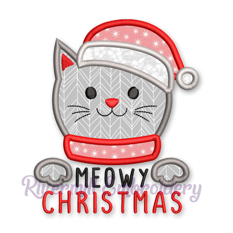 Meowy Christmas Applique Machine Embroidery Design