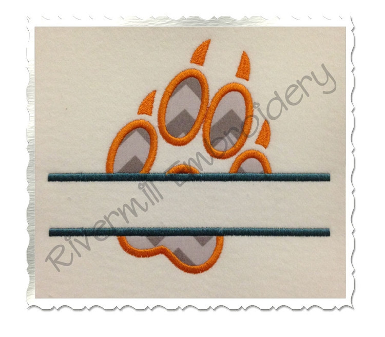 Split Applique Wolf Paw Print Machine Embroidery Design