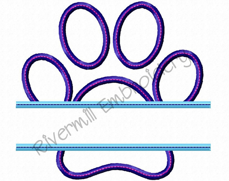 Split Applique Paw Print w/ Bean Stitch Machine Embroidery Design