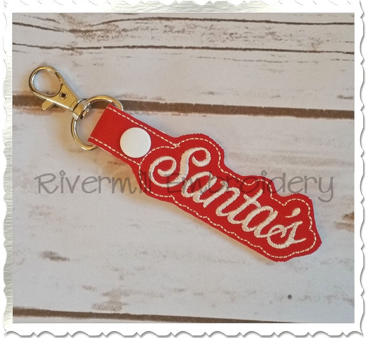 Santa's In The Hoop Snap Tab Key Fob Machine Embroidery Design