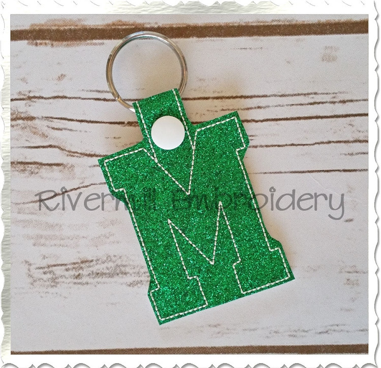 Letter M In The Hoop Snap Tab Key Fob Machine Embroidery Design