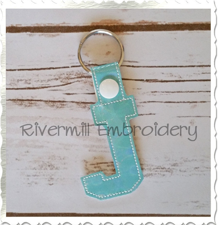 Letter J In The Hoop Snap Tab Key Fob Machine Embroidery Design