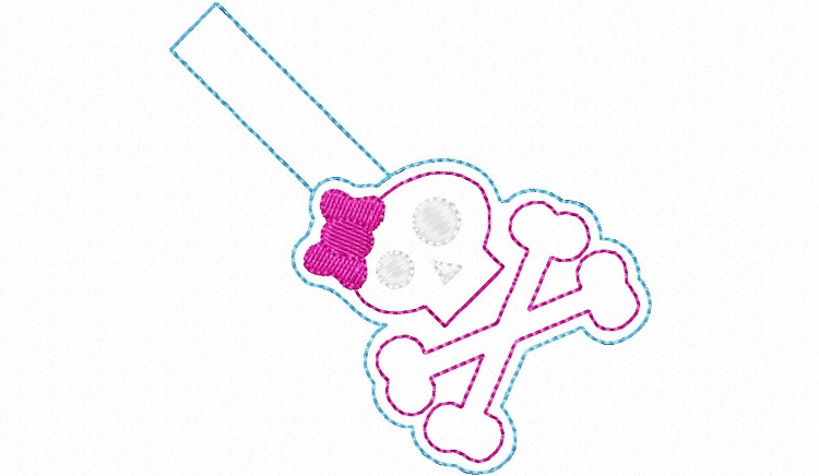 Skull With A Bow In The Hoop Snap Tab Key Fob Machine Embroidery Design