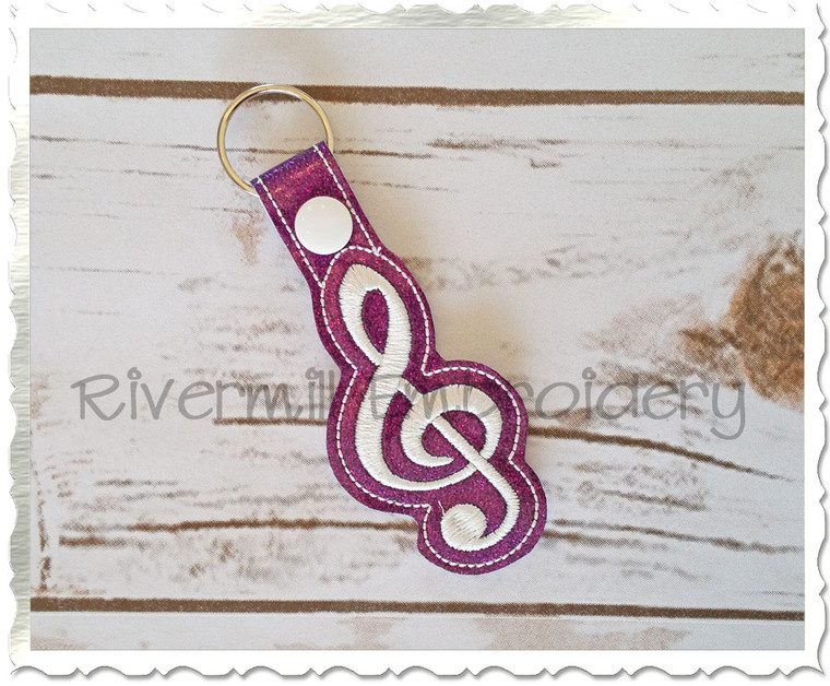 Treble Clef In The Hoop Snap Tab Key Fob Machine Embroidery Design