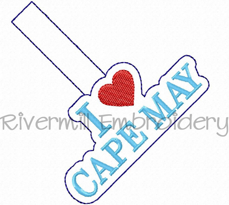 I Love Cape May In The Hoop Snap Tab Key Fob Machine Embroidery Design