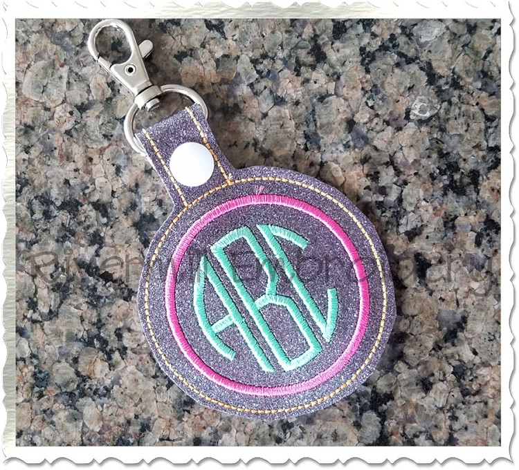 Round Monogram In The Hoop Snap Tab Key Fob Machine Embroidery Design