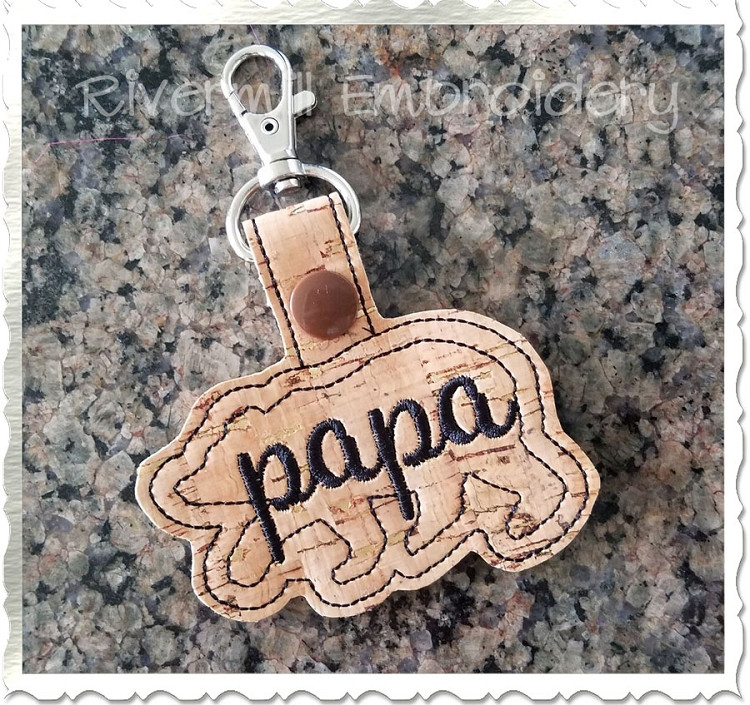 Papa Bear In The Hoop Snap Tab Key Fob Machine Embroidery Design