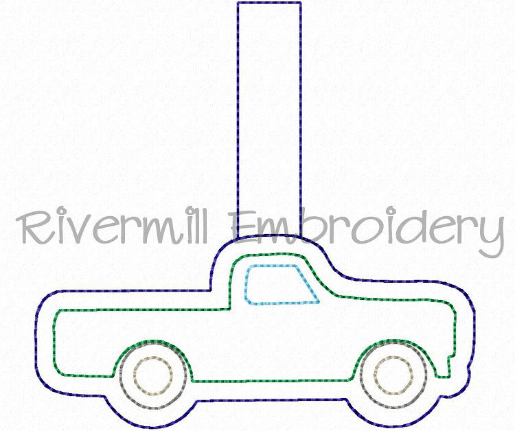 Vintage Style Truck In The Hoop Snap Tab Key Fob Machine Embroidery Design
