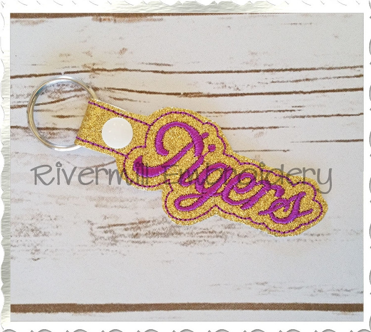 Tigers In The Hoop Snap Tab Key Fob Machine Embroidery Design (Version 2)