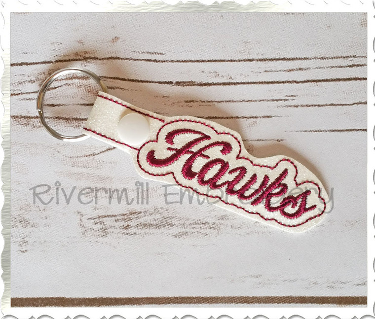 Hawks In The Hoop Snap Tab Key Fob Machine Embroidery Design